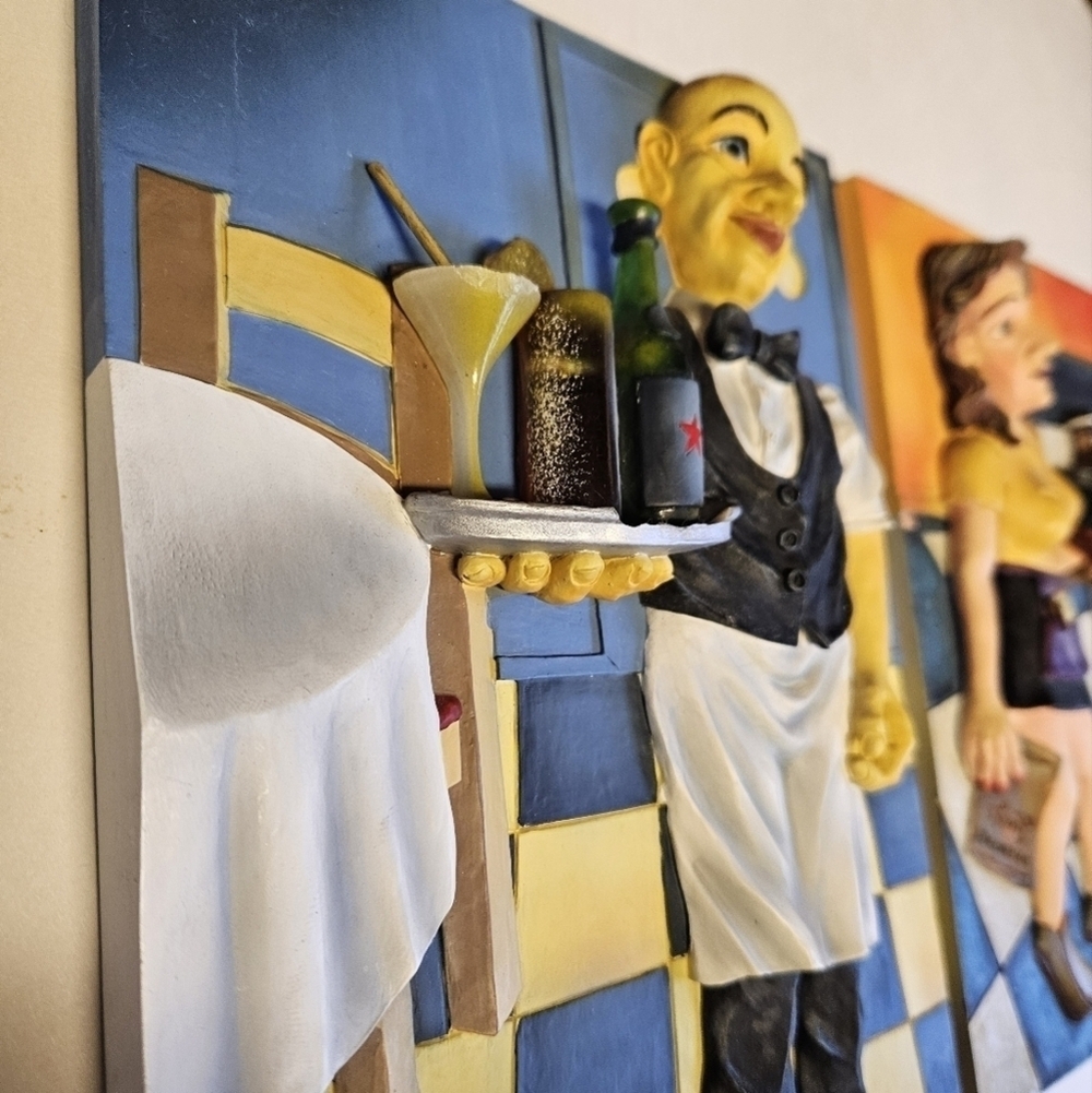 Vintage Will Rafuse 3D Restaurant Waitress and Sommelier Wall Art Tiles Set - Picture 4 of 7
